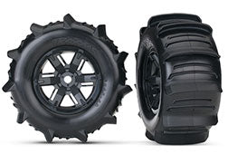 XRT and X-Maxx® black wheels, paddle tires, foam inserts (left & right) (2)
